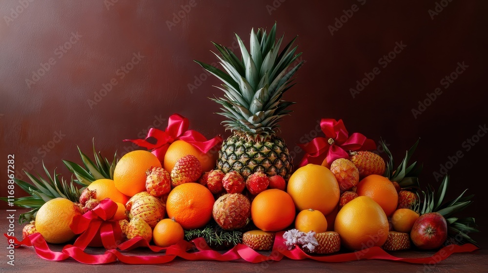 Artistic Arrangement of Fruits for New Year Celebration Artistic Arrangement of Fruits for New Year Celebration