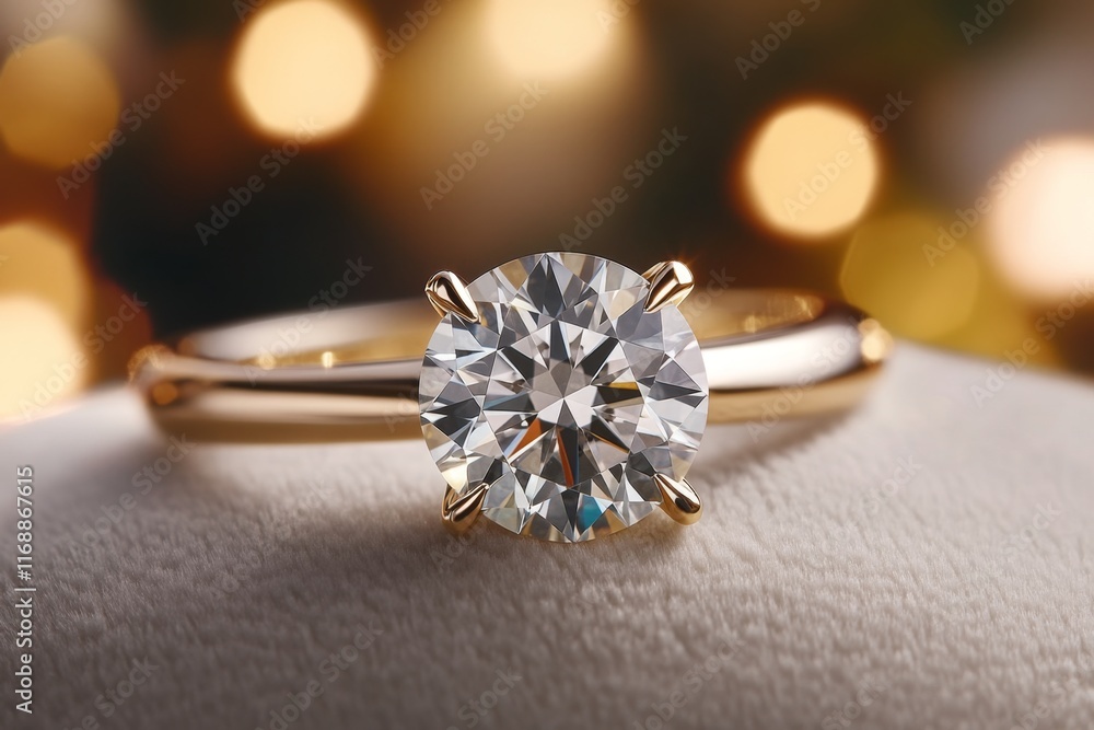 A close-up of a diamond ring resting on a velvet cushion, its facets sparkling in soft, natural light A close-up of a diamond ring resting on a velvet cushion, its facets sparkling in soft, natural light
