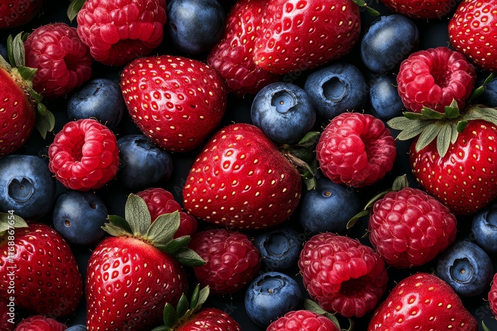 A pattern of strawberry, raspberry, blueberry, cherry. Generative AI A pattern of strawberry, raspberry, blueberry, cherry. Generative AI