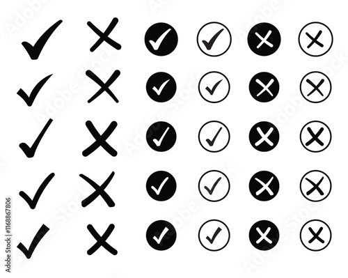 Check and Crosses line art set