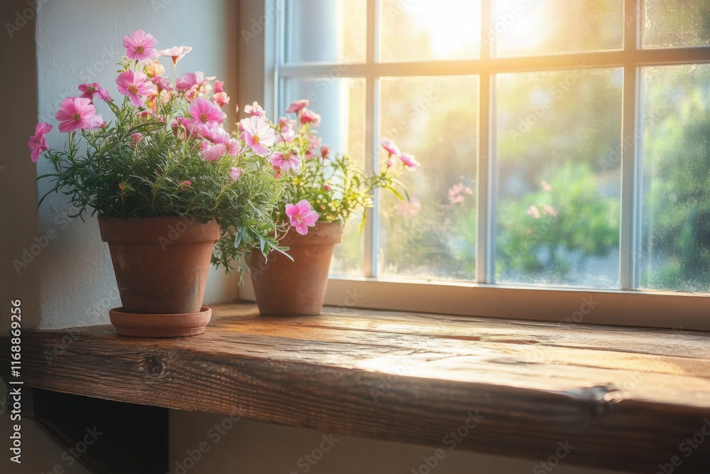 Fototapeta premium A close-up shot of a vintage wooden table or shelf in an empty interior design setting conveys a sense of nostalgia and simplicity