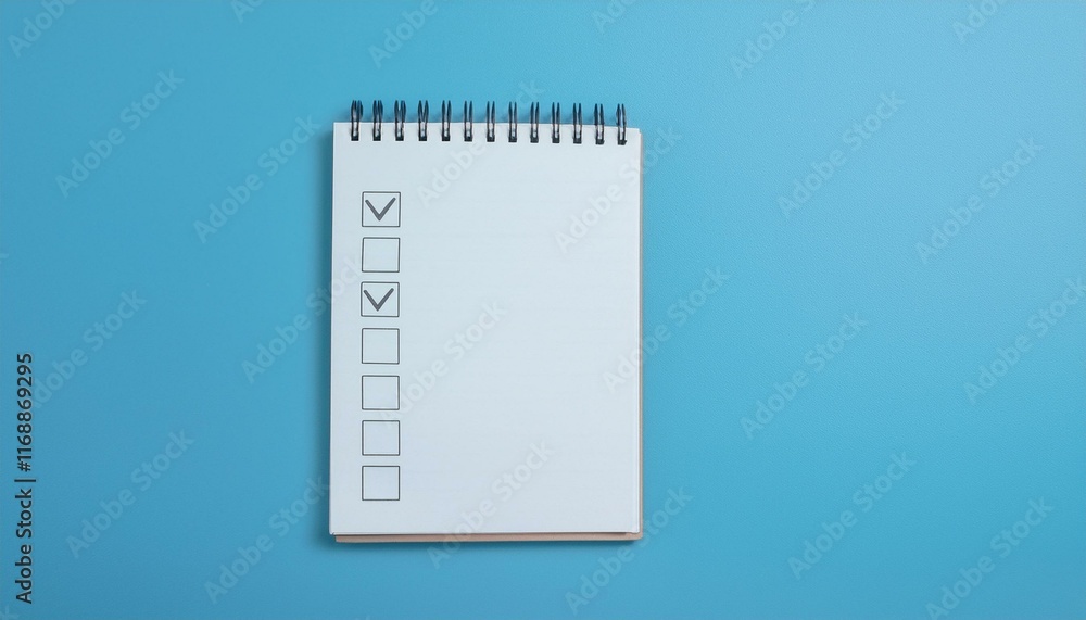 A blank notebook with a checklist being filled in and the last box being checked A blank notebook with a checklist being filled in and the last box being checked