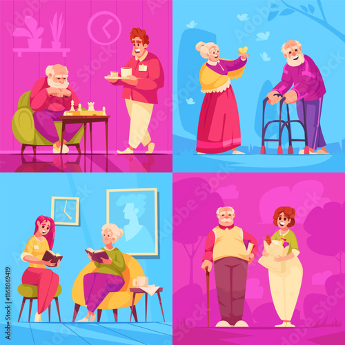 Elderly care hand drawn compositions collection