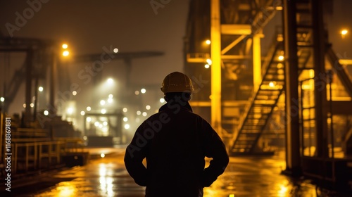 Nighttime Industrial Worker Silhouette - Moody/Atmospheric Photography