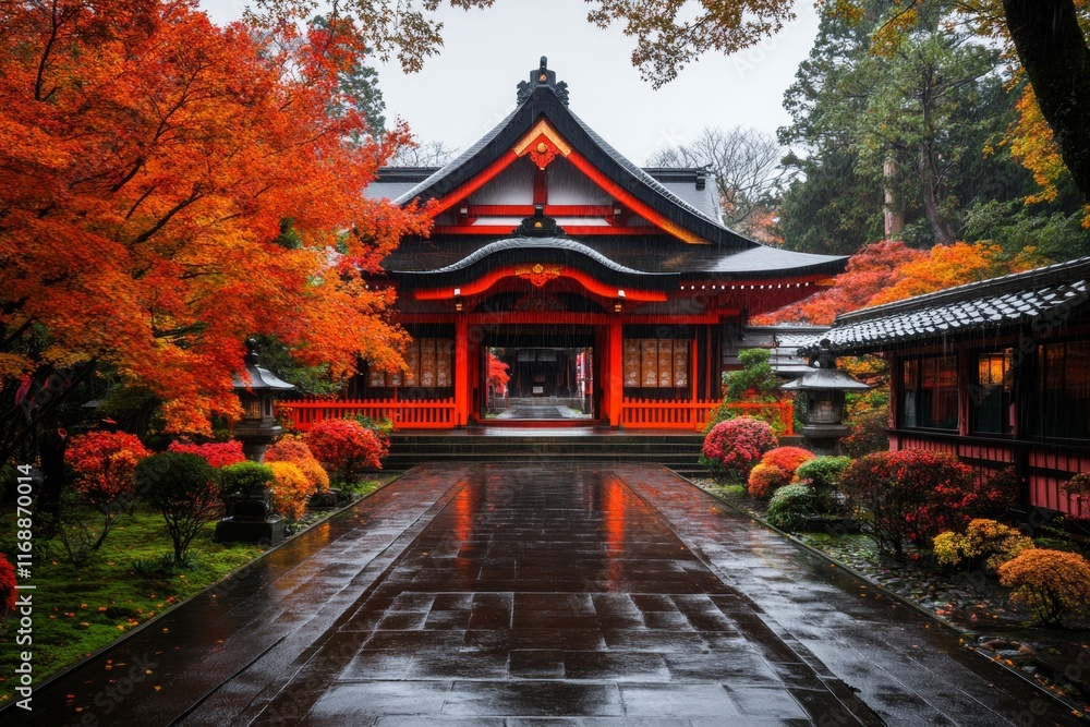 A dramatic photo of the Fushimi Inari Shrine endless row of vermillion torii gates in Kyoto A dramatic photo of the Fushimi Inari Shrine endless row of vermillion torii gates in Kyoto