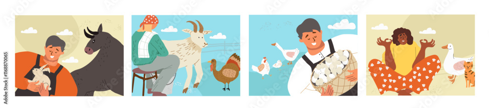 Fototapeta premium Hand drawn flat animal card collection