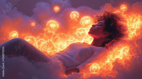 Wallpaper Mural A person lying on a couch, surrounded by glowing thought bubbles representing tasks theyâ€™re avoiding, Torontodigital.ca