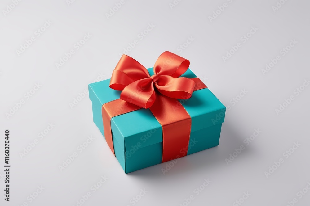 there is a blue box with a red ribbon and a bow there is a blue box with a red ribbon and a bow