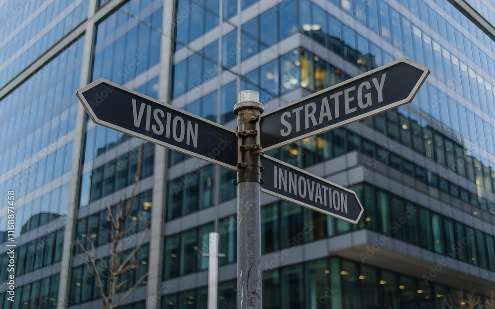 Fototapeta premium crossroads sign representing Vision, strategy and innovation.