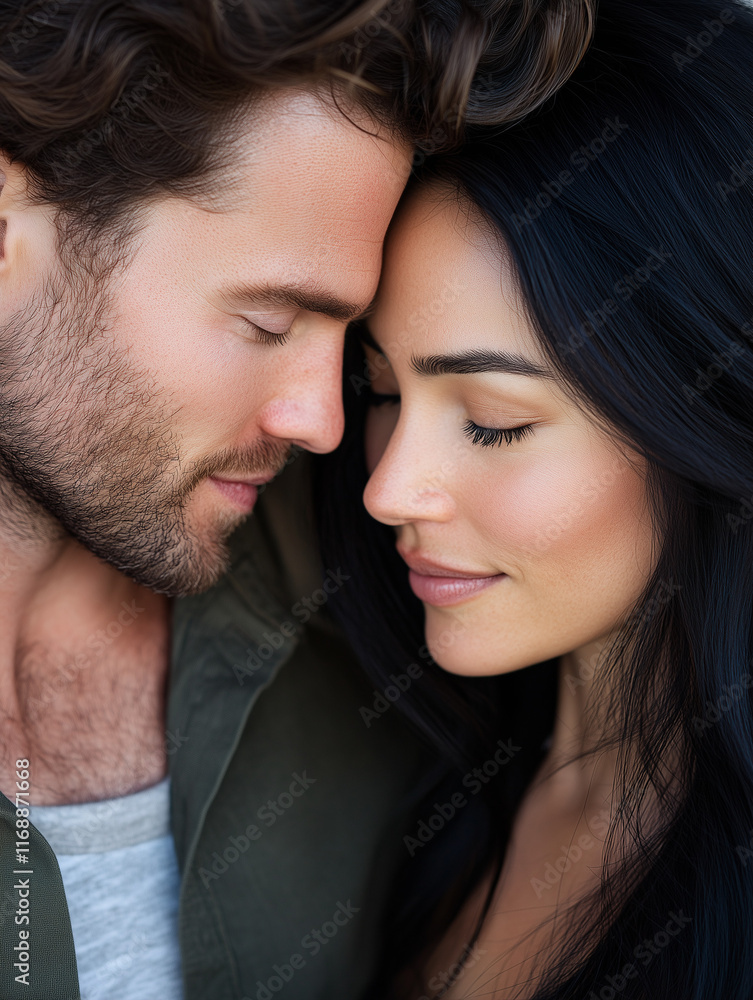Close up portraits of mid 30s couple in love. Putting their head together. Close up portraits of mid 30s couple in love. Putting their head together.