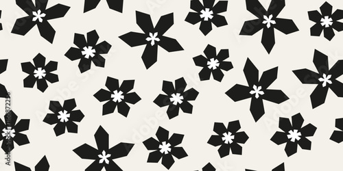 Black and white abstract floral rigid shapes pattern, Design for fabric, textile, covers, gift wrap, wallpaper.