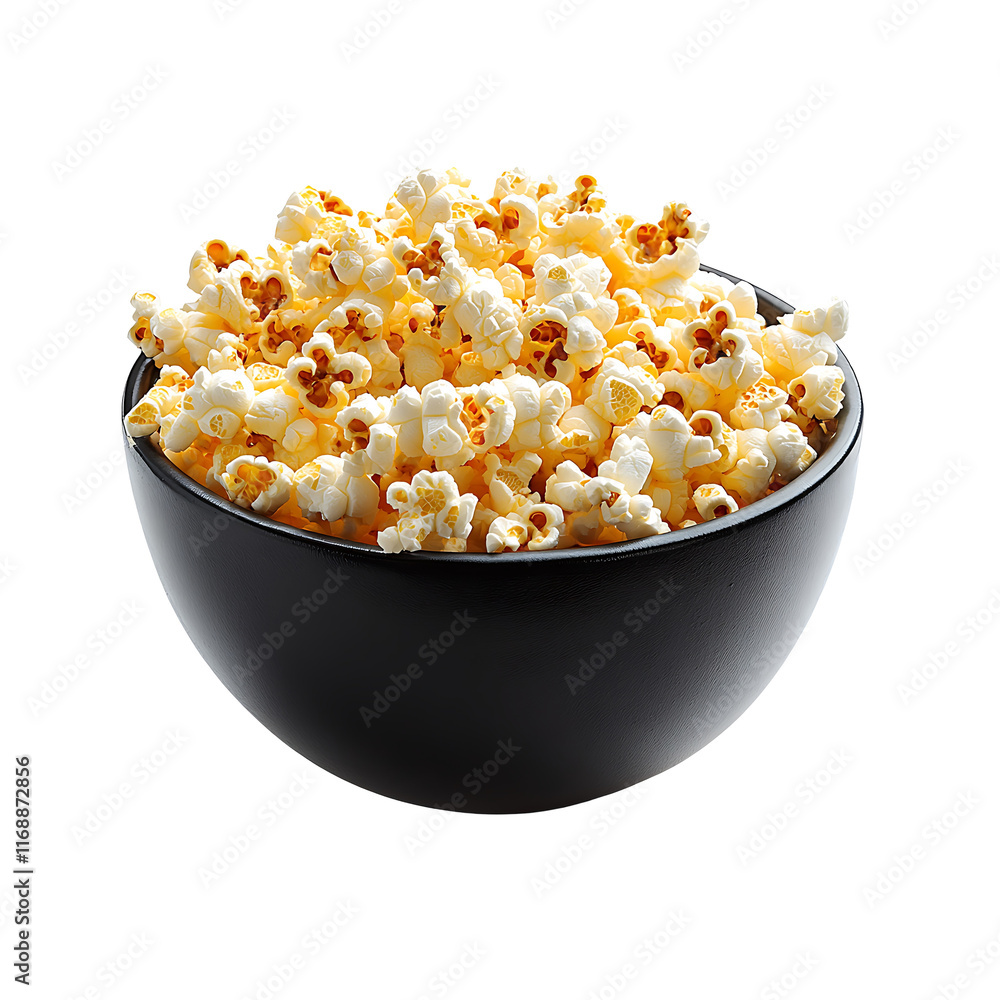 Delicious popcorn in a black bowl Transparent Background. Delicious popcorn in a black bowl Transparent Background.