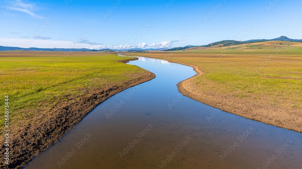 Scenic View of Calm River Flowing Through Lush Green Landscape Scenic View of Calm River Flowing Through Lush Green Landscape