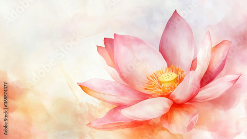 Beautiful Watercolor Floral Background Featuring a Pink Lotus Flower With Space for Custom Text or Quotes