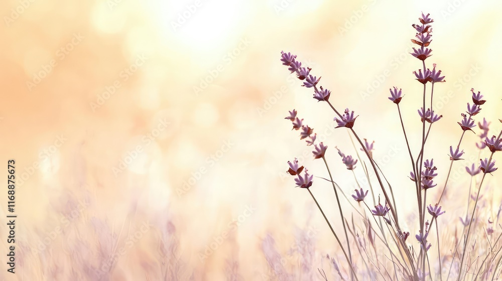 Grungy abstract background concept. Delicate lavender blooms softly swaying in a gentle breeze under a warm sunlight. Grungy abstract background concept. Delicate lavender blooms softly swaying in a gentle breeze under a warm sunlight.