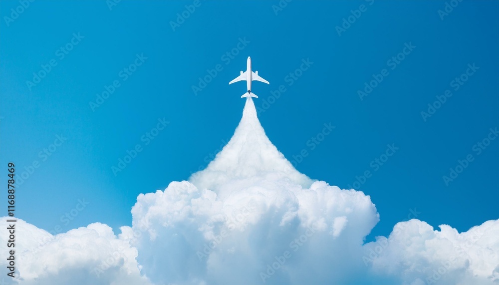 A scene where an airplane cuts through the clouds and flies through the sky A scene where an airplane cuts through the clouds and flies through the sky