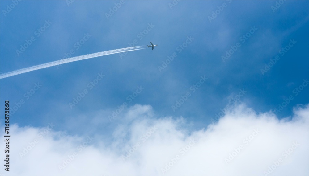 A scene where an airplane cuts through the clouds and flies through the sky A scene where an airplane cuts through the clouds and flies through the sky