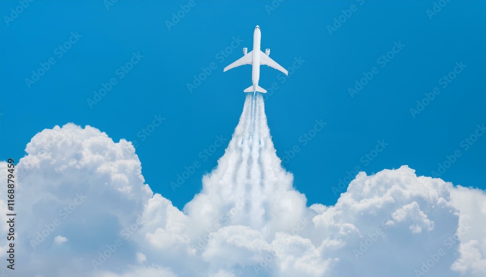 A scene where an airplane cuts through the clouds and flies through the sky A scene where an airplane cuts through the clouds and flies through the sky