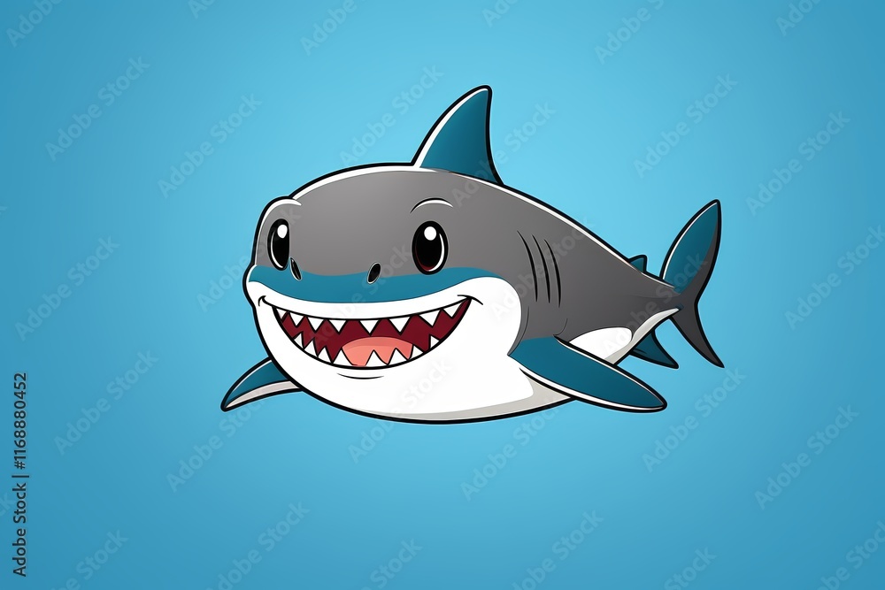 cartoon shark with open mouth and teeth on blue background cartoon shark with open mouth and teeth on blue background