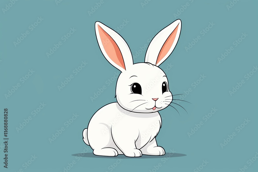 cartoon white rabbit sitting on a blue background cartoon white rabbit sitting on a blue background