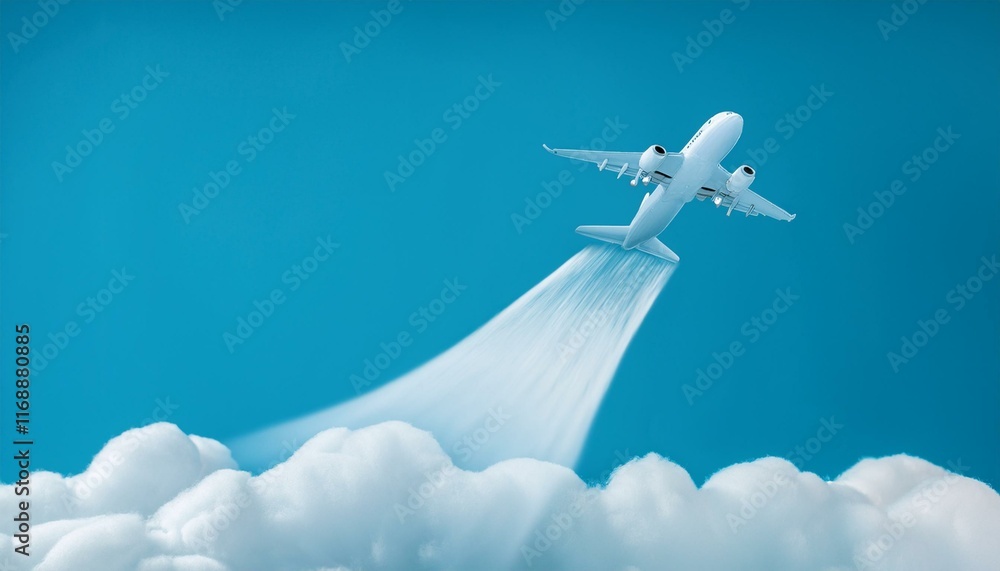 Fototapeta premium A scene where an airplane cuts through the clouds and flies through the sky