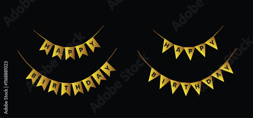 happy birth day decorative Golden flag garland vector