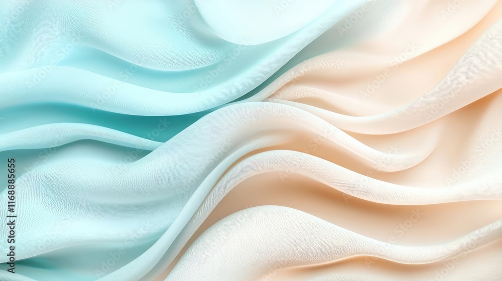 Fototapeta premium Grungy abstract background concept. A smooth blend of turquoise and peach fabric showcasing elegant folds and textures.