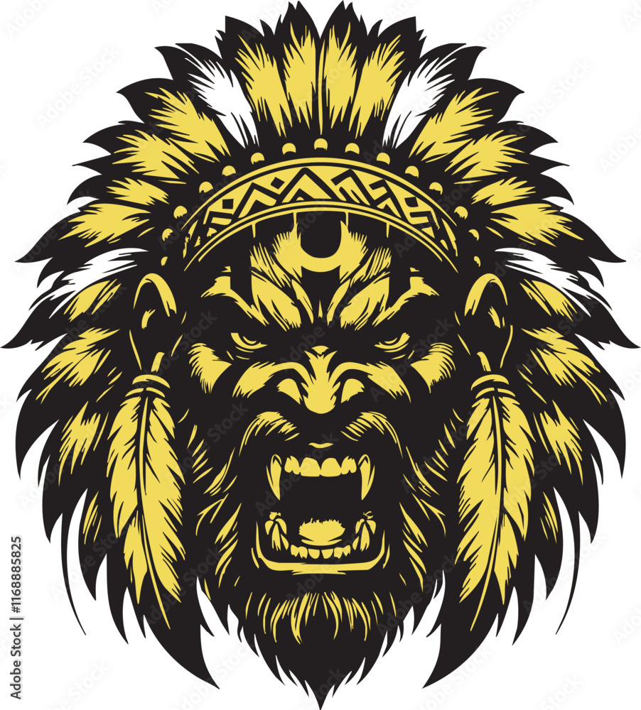 Obraz premium Intense Indian Warrior Head with Furious Look and Bold Stare 