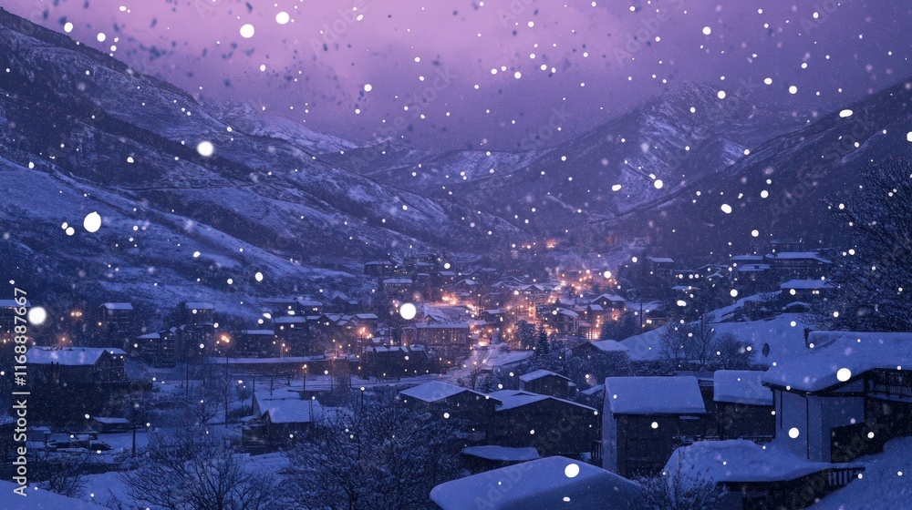Snowy Mountain Village Illuminated at Night Snowy Mountain Village Illuminated at Night