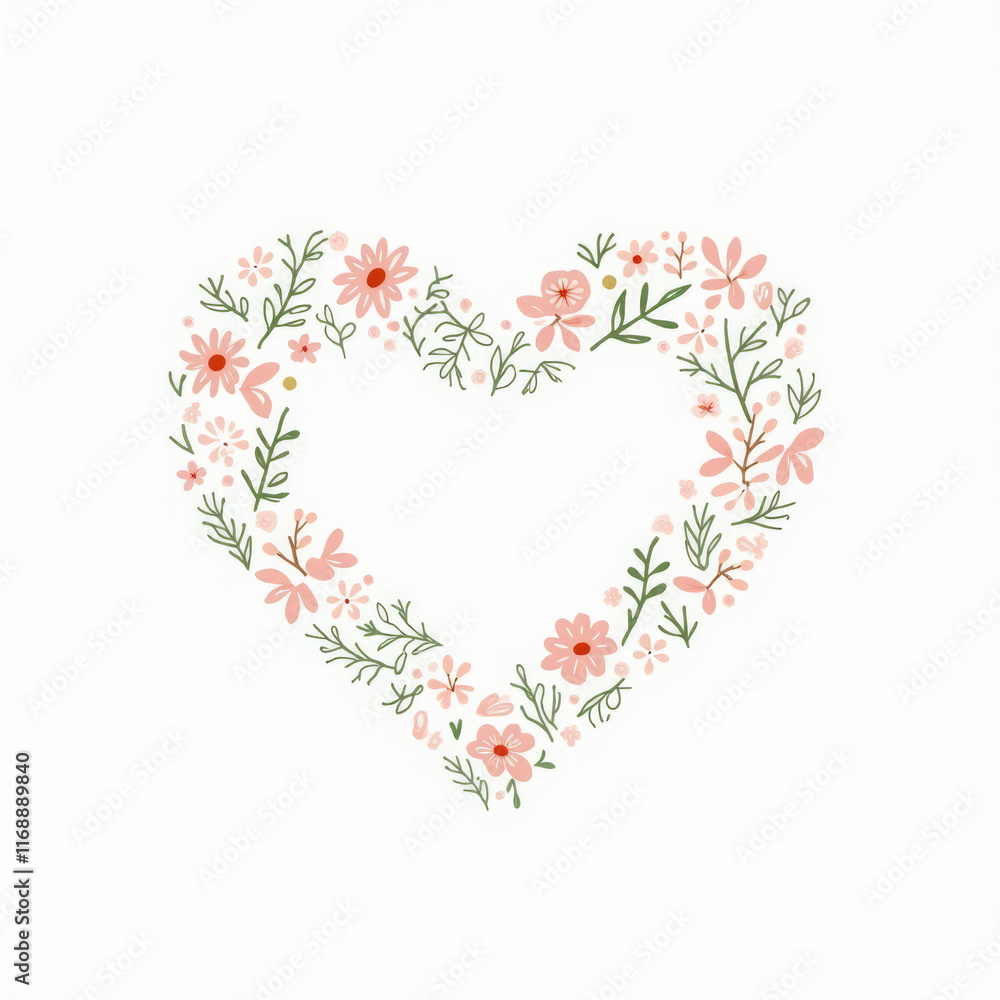 A Minimalist Design of a Heart Shape Composed of Tiny Evenly Spaced Floral Doodles in Pastel Pink and Green A Minimalist Design of a Heart Shape Composed of Tiny Evenly Spaced Floral Doodles in Pastel Pink and Green