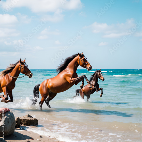 wild jump bay horses photo