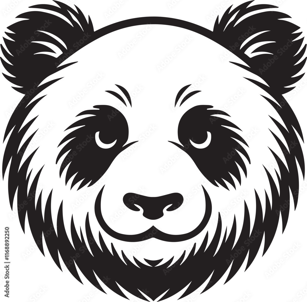 Fototapeta premium Panda bears face silhouette design vector template on a white background. Panda with a serious look. panda logo.