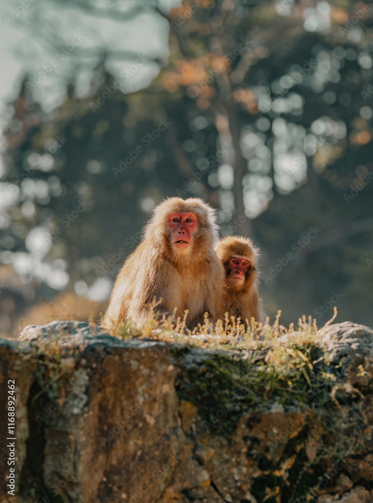 Obraz premium Macaques at Jigokudani Snow Monkey Park in Nagano, Japan