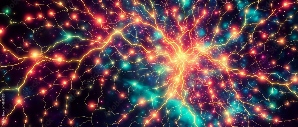 Fototapeta premium Abstract Bioluminescent Fireworks in Art Nouveau Style - Night Sky Explosion