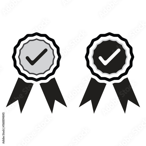 Approved or certification icon. Quality production sign. Confirmatory sign isolated on white background. Vector illustration.
