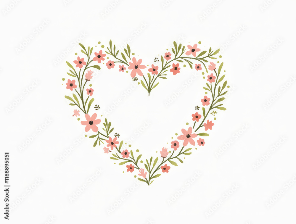 A Minimalist Design of a Heart Shape Composed of Tiny Evenly Spaced Floral Doodles in Pastel Pink and Green A Minimalist Design of a Heart Shape Composed of Tiny Evenly Spaced Floral Doodles in Pastel Pink and Green