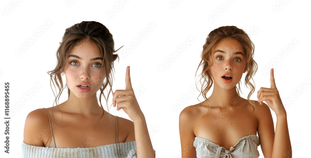 A girl with a surprised expression wearing an off the A girl with a surprised expression wearing an off the