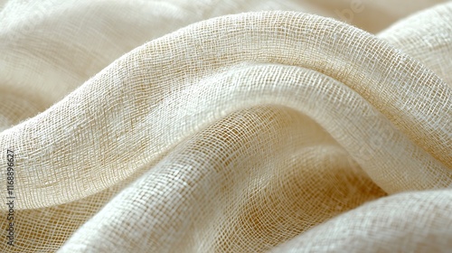 Close-up of soft, creamy beige fabric with subtle texture and folds. photo