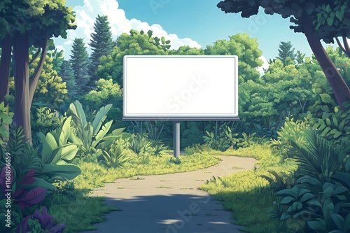 Blank Billboard Stands In Lush Green Tropical Foliage photo