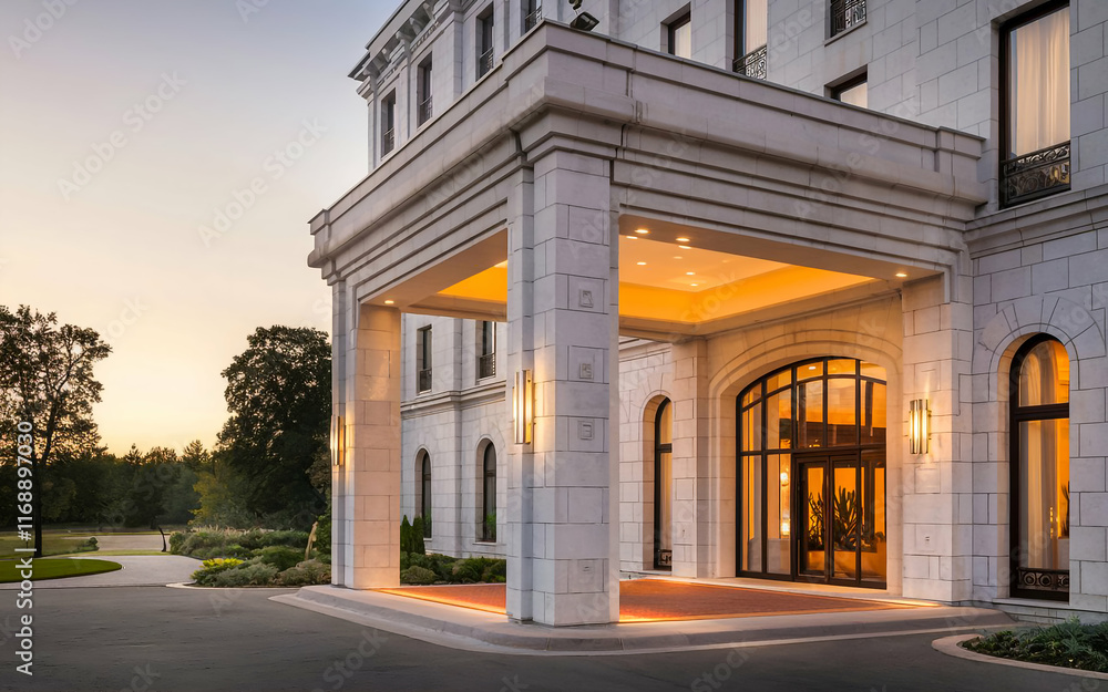 Obraz premium Luxury hotel entrance exterior. modern hotel entrance.