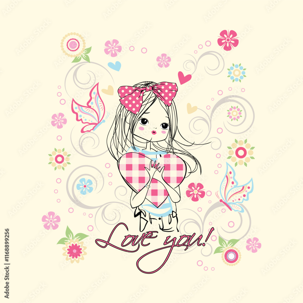 Beautiful girl vector in attractive fashion style surrounded by flowers and butterflies in a vibrant background
Beautiful girl vector in attractive fashion style surrounded by flowers and butterflies in a vibrant background