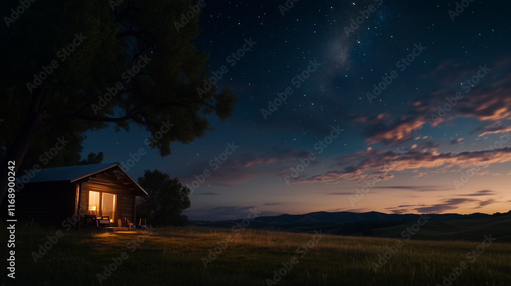 Rustic Cabin Under a Starry Night Sky Rustic Cabin Under a Starry Night Sky
