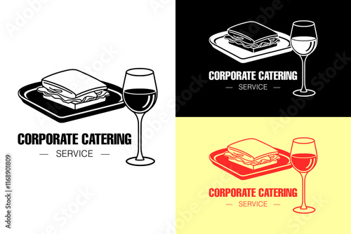 sandwich in a tray with a drink glass, corporate catering, business meeting, business catering, wedding catering, caterer, catering service, restaurant logo, abstract logo photo