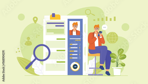 An engaging illustration of a digital hiring process, showcasing CV submissions, candidate reviews, and an intuitive portal for streamlined recruitment.