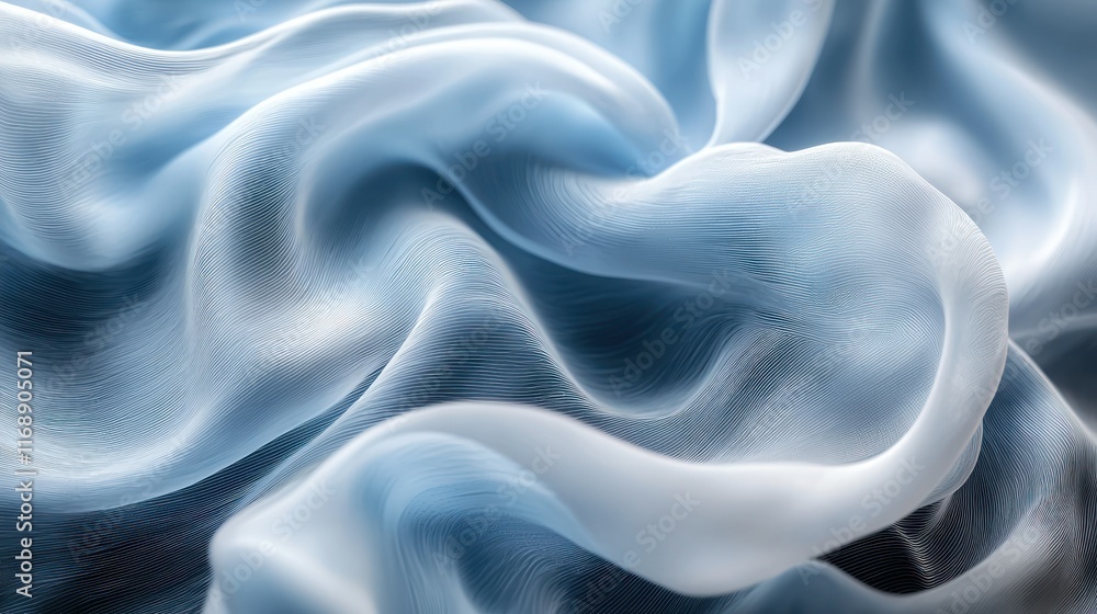 Fototapeta premium Flowing blue fabric draped with soft folds and light.