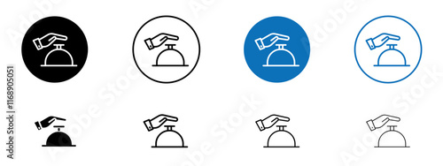 Hand touching service bell icons in black and blue colors