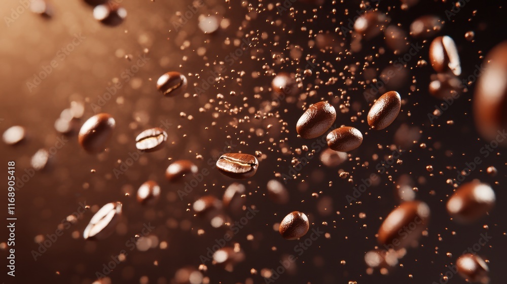 Floating Coffee Beans in Air with Brown Background Visual Delight Floating Coffee Beans in Air with Brown Background Visual Delight