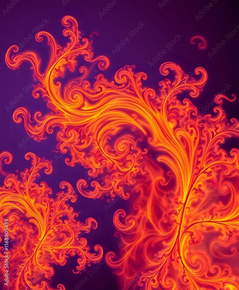 Vibrant Fractal Flames: Intricate Swirls of Orange and Red