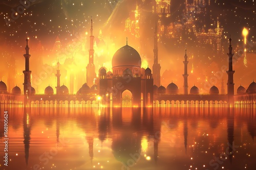 Majestic Mosque Reflecting In Golden Sunset Waters photo