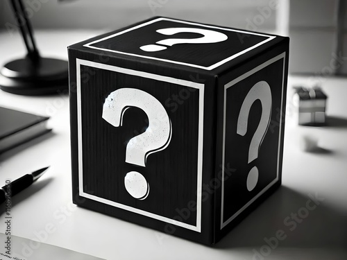 3d lucky random mystery carton wooden box on it question mark in isolated white background